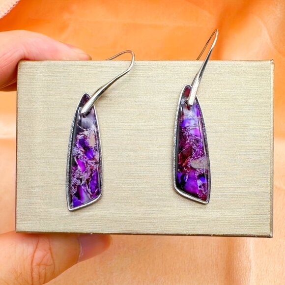 1pair Fashion Bohemian Earrings, Retro Rectangular Dangle Earrings - Picture 2 of 5